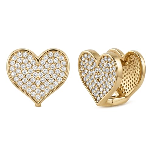 Hoop Earrings for Women 14K Gold Plated Huggie | U Shape,Cubic Zirconia,Dainty,Small,Simple,Lightweight,Hypoallergenic,Trendy,Everyday Jewelry,Gift - color: 02. Heart