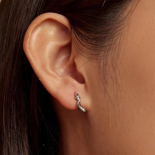 925 Sterling Silver Earrings Hypoallergenic Huggie Earring for Women - color: Silver Snake