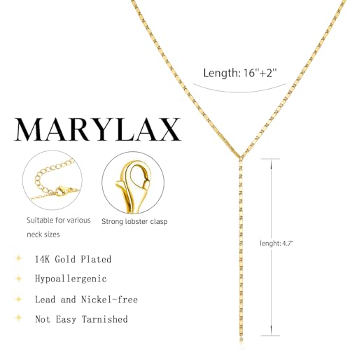 Lariat Gold Necklace for Women, 14K Gold Plated Dainty Drop Y Necklace, Waterproof Non Tarnish Long Layered Beaded Chain Lariat Necklace Prom Jewelry Summer Vacation Gift for Her - color: Gold-2