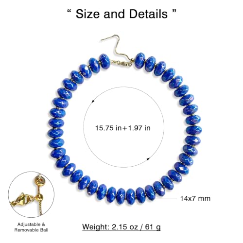 Colorful Chunky Acrylic Beaded Choker Necklaces for Women | Multicolor Faceted Beads, Sturdy Metal Chain, Adjustable Detachable, Lightweight, Summer Boho, Sparkly Statement Jewelry Gift - color: Dark Blue