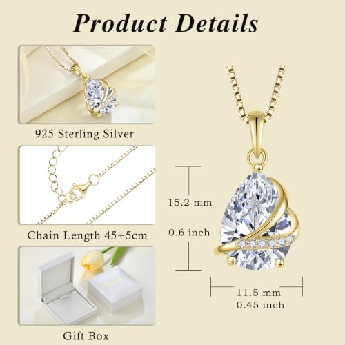 Birthstone Pendant Necklace 925 Sterling Silver Teardrop Jewelry for Women - color: Golden Yellow