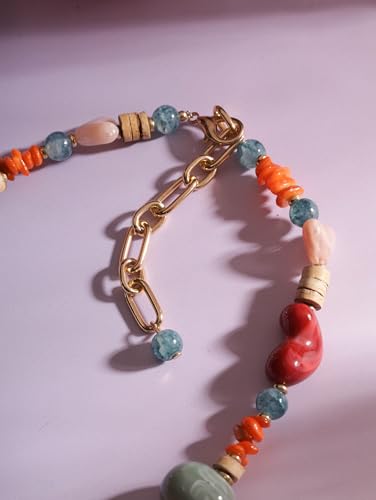 MINACHI Boho Chunky Statement Necklace for Women, Vintage Style with Milky White, Blue and Brown Accents - style: Necklace NECK.003