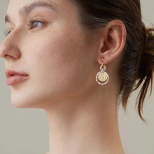 Awinesn Clip on Earrings for Women 14K Gold/Sterling Silver Plated Disc Earrings for Women Circle Drop Dangle Earrings Jewelry Hypoallergenic Hammered Non Pierced Earring Jewelry Gifts Wedding Party - style: S1
