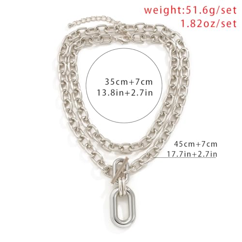CSIYANJRY99 Chunky Gold Necklaces for Women,Multilayer Punk 80s Hip Hop Necklace,Layered Cuban Link Chain Statement Necklace 90s Freaknik Outfit Accessories for Women - color: Silver Larered Neckalce