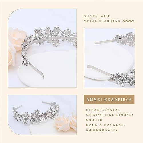 Wedding Headband Crystal Bridal Headdress Flower Design Headpiece For Women (Silver)