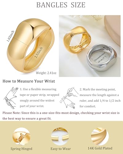 Bangle Bracelets for Women | 14K Gold Plated Trendy Wide Bracelets | Hinged Arm Cuff Bangles Chunky Bracelet for Women - color: Style C-Silver Plated Bangles