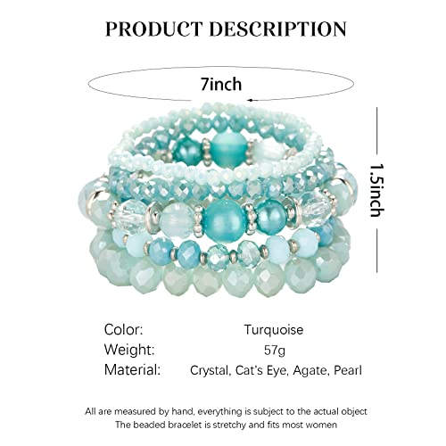 Noessla Beaded Boho Stretch Bracelet Colorful Stackable Crystal Beads Bracelets Trendy Costume Jewelry Mothers Day Gifts for Women - color: 21-Turquoise
