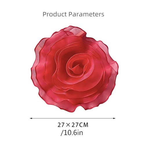 10inch Extra Large Flower Brooch Pin for Women Fashion Dainty Organza Satin Fabric Big Camellia Brooches Lapel Pins Wedding Dance Party Dress Accessories Exaggerated Jewelry Gift - color: 10 inch Red