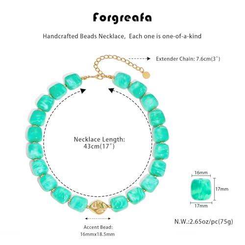 Beaded Necklaces for Women Boho Chunky Necklace Statement Big Resin Bead Choker Fashion Summer Beach Jewelry - color: Lake Blue