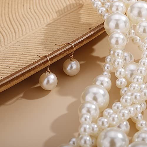 Wiwpar 2PCS Large Chunky Statement Faux Pearl Bib Choker Necklace and Earring Set for Party Wedding Ladies - color: white