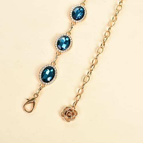 ILuvatar Green Glass Diamond Chain Belt - Metal Women's Western Style Dress Belt - color: F008-ab