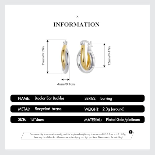 14K Gold Plated Two-Tone Oval Hoop Earrings for Women, Water Drop Design Lightweight Huggie Earrings,925 Sterling Silver Posts Double Drop Chunky Hoops Hypoallergenic Ear Buckles - color: Silver Gold