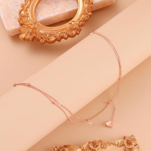 Kenivira 925 Sterling Silver Ankle Bracelets For Women Dainty Layered Waterproof 18K Gold Plated Anklets For Women Beach Adjustable Anklet Foot Jewellery - color: rose gold-heart