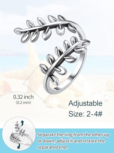 ChicSilver Toe Rings for Women 925 Sterling Silver Adjustable Toe Ring | 925 sterling silver, hypoallergenic for sensitive skin, adjustable open band, summer beach wear gift - color: F: Leaf (1 pc)