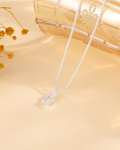 FUNEIA Diamond Necklaces for Women 14K Gold Plated Emerald Birthstone Necklace for Women Mothers Dainty Gold Necklace Blue Green Cubic Zirconia Pendant Necklace Birthday Gifts for Women Jewelry - color: 04. April(Diamond)-Silver