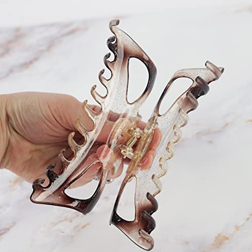 Women's Jumbo Jaw Clip Extra Large Marbelized Hair Claw (Glitter Brown) - color: Glitter Brown