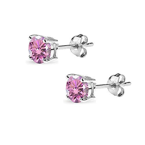 Sterling Silver Birthstone Crystal Solitaire Stud Earrings for Women and Men - color: October - Light Rose