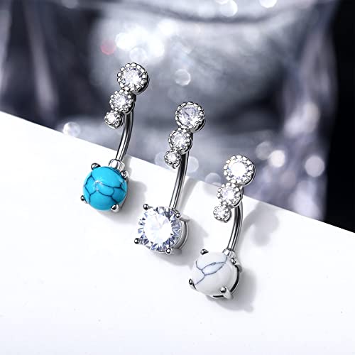 CM Crareesi Mania Women Boho Belly Rings Turquoise Stone Curved Barbell Belly Rings Piercing Jewelry - color: Clear CZ