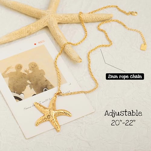 18k Gold Plated Chain Link Necklace for Women, Baroque Pearl/Compass Pendant Necklace - color: Starfish