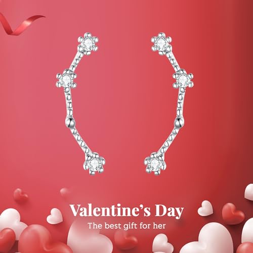 925 Sterling Silver CZ Horoscope Zodiac 12 Constellation Astrology Ear Crawler Post Earrings Gift for Mom Women Mothers Day/Valentines Day/Birthday/Christmas/Anniversary - style: Aries (Mar 21 - Apr 19)