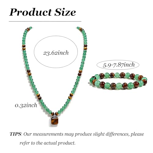 Money Bracelets Necklace Jewelry Set for Women Men Jade Crystal Tiger Eye Obsidian Beaded Necklace Feng Shui Good Luck Money Bracelet Wealth Attraction Accessories Outfits Protection Jewelry Gifts - color: A1