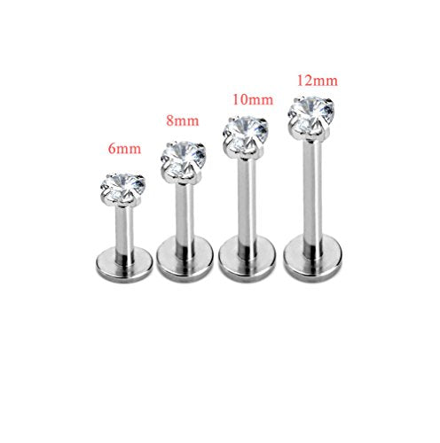 PiercingJ 2-4pcs 16g 316L Stainless Steel 3mm Cubic Zirconia Labret Monroe Lip Ring/Tragus/Helix Earring,6-12mm Bar Length - style: 3mm zirconia round / 10mm bar
