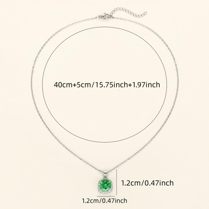 Exquisite Square Green Zirconia Halo Pendant Necklace for Women Wedding Banquet Necklace Jewelry Gifts - color: silver