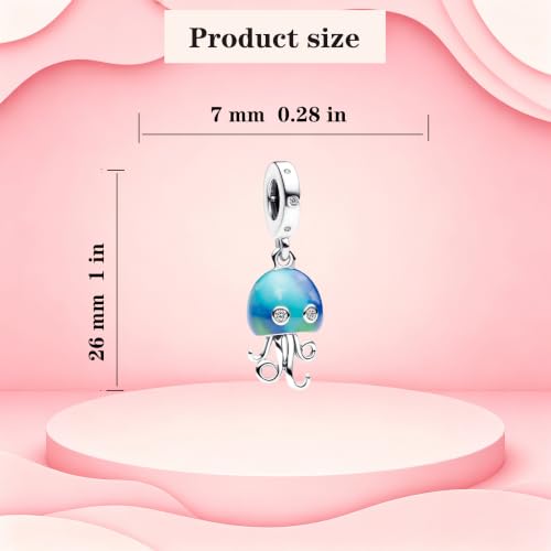 925 Sterling Silver Charms Pendants Mom Heart Dog koi fish Sea Turtle Football Charms for bracelet Pendants Beads Mom Sister Wife Family, Friends, Birthday gifts - style: Blue Jellyfish Pendant