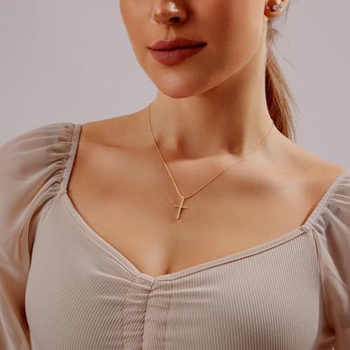 Airmb Cross Necklace for Women Gold/Silver Plated Layered Dainty Cross Chain Trendy Choker Satellite Charm Small Crucifix Pendant Gold/Silver Necklace Stackable Hypoallergenic Delicate Gift for Women - color: Gold-Slender Cross