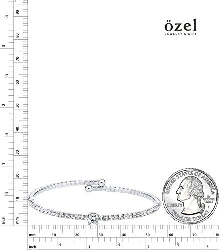 OZEL – Women’s Gold Cuff Bracelets – 18K Gold Plated Textured Bangles with Multi-Color Crystal & Rhinestone Accents – Layered Stacking Jewelry - color: RH_Round