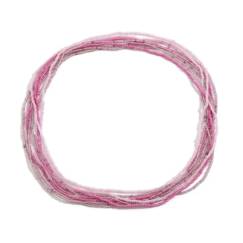 8Pcs Colorful Beads Waist Chain Sets Summer Beach Multi-layered Beaded Belly Chain Sexy Bikini Elastic Adjustable Waist Body Chain Beads Body Accessories Jewelry for Women - style: Pink
