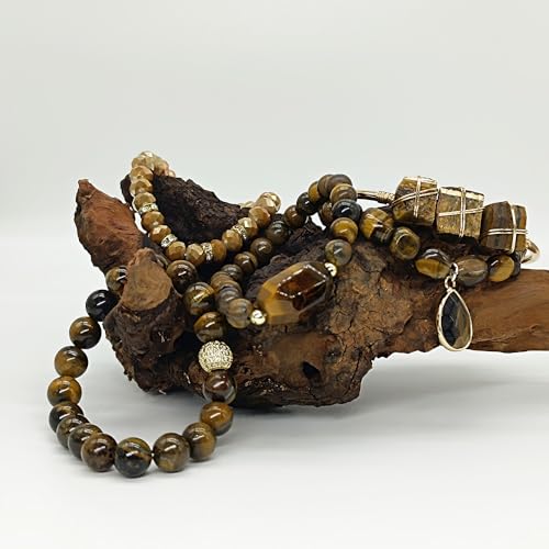 Yomisa Boho Beaded Bracelets/Bangle for Women,Multilayer 5/6/7PCS Healing Natural Handmade Stone Bead Bracelets Stackable Stretch Friendship Beaded Bracelet Set Trendy Western Bohemian Jewelry Gift - color: 5pcs-Tiger eye