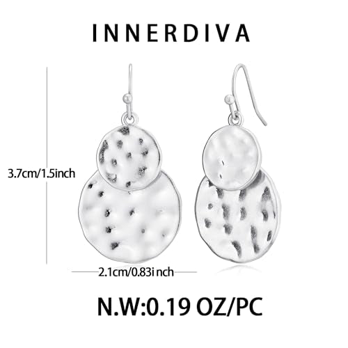Antique Gold Hammered Disc Drop Earrings Boho Earrings with Two Tone Jewelry Gift - color: EH21299B