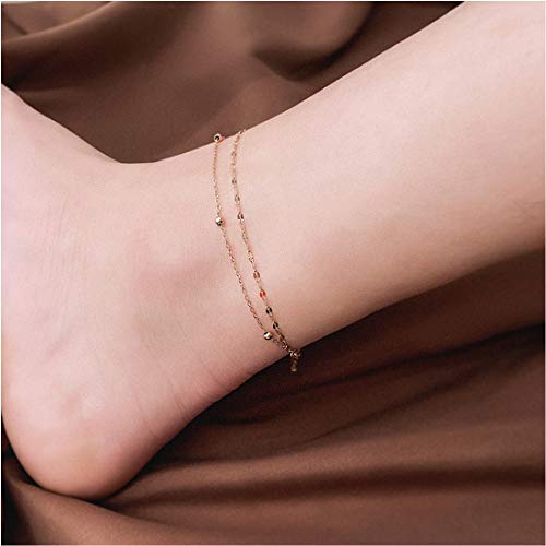 RoseGold Ankle Bracelets for Women - Layered Anklets - Link Foot Jewellery - color: RoseGold - 6#