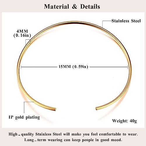 Mealguet Jewelry Fashion Trendy Must-Have Stainless Steel Gold Plated Metal Plain Cuff Collar Chocker Necklace for Women
