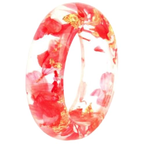 Jude Jewelers Transparent Acrylic Resin Dry Flower Candy Color Wedding Band Party Ring - color: Red