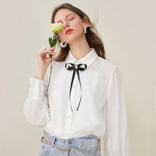 FASELE JKQBUX Women's Brooch Pin pearl Jk preppy style Pre Neck Tie Wedding Party Bow for Women Student Bow Tie accessory - color: Black