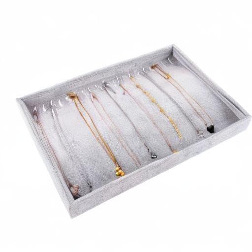 Emibele Jewelry Organizer, 20 Hooks Necklace Organizer Velvet Stackable Necklace Jewelry Showcase Display Tray for Necklace Pendant Bracelet - Grey - style: F1- twenty Hooks