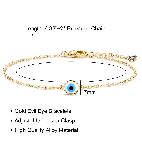 Fesciory Evil Eye Bracelet for Women, Gold Plated Adjustable Chain Jewelry | Blue Evil Eye Charm Bracelet, Lucky Amulet Symbolism, Dainty Adjustable Chain, Daily wear, Jewelry gifts - color: Gold-6