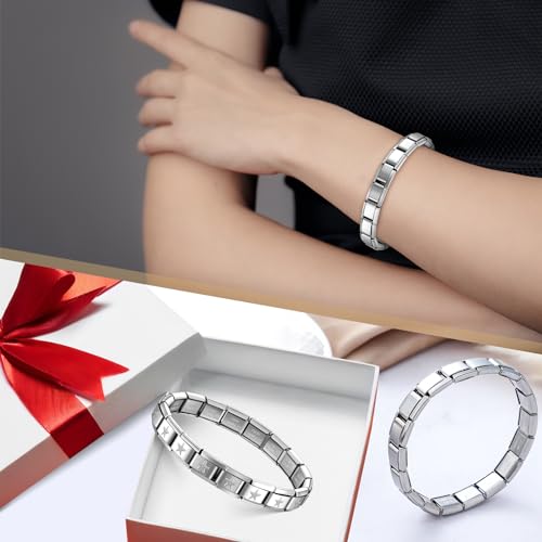 Huquary 6 Pcs Italian Charm Bracelets Shiny 9mm Starter 18 Links Stainless Steel Italian Bracelet Modular Links - color: silver