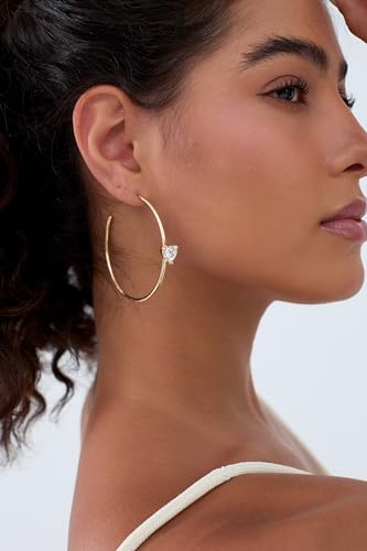 Large Gold Hoop Earrings for Women 14k Gold Plated with 925 Sterling Silver Post Big Open Hoops Earrings Trendy Cubic Zirconia Heart Hoop Earrings Jewelry Gifts for Women - color: gold 50mm
