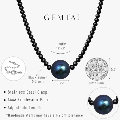 Single Pearl Choker Pendant Necklaces for Women, Natural Gemstone Womens Black Stone Beaded Choker Necklace, Dainty Round Freshwater Pearl Handmade Jewelry Gift Women Birthday Bridesmaids Anniversary 16 18 inch - color: 03-black, size: 18"
