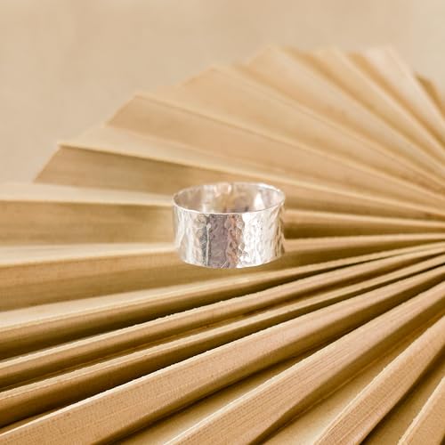 Solid Sterling Silver Hammered Wide Band Ring – Bold Statement Style