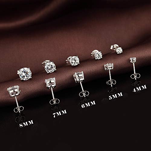 925 Sterling Silver Stud Earrings for Unisex, Stud Earring with 5A+ Cubic Zirconia Hypoallergenic Earrings for Women Men 4MM-8MM - size: 6mm