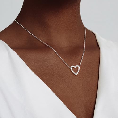 Airmb Cute Heart Necklace for Women Gold/Silver Plated Heart Pendant Choker Necklaces Tendy Love Heart Chain Necklace Dainty Gold/Silver Necklace Jewelry Gifts for Women - color: Open-CZ Heart-Silver