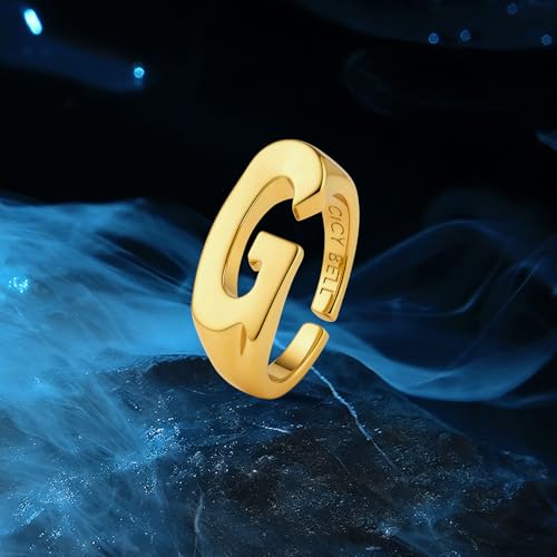 Cicy Bell Initial Rings for Women 18k Gold Plated Adjustable Rings | Open Signet Rings, Bold Letter, Personalized Engraved, For Party - color: Initial-G