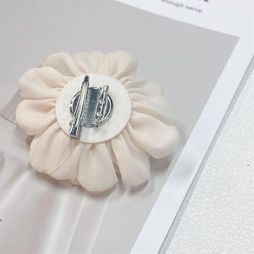 9cm Wedding Fabric Flower Brooch Pin Hair Clip for Women Men Elegant Big Camellia Rose Floral Brooches Lapel Pins Dainty Holiday Party Costume Dress Accessories Jewelry - color: Beige
