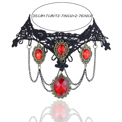 Vampire Choker Necklace for Women Gothic Lace Choker Necklace Y2K Goth Red Black Zirconia Pendant Necklaces Halloween Dark Bridal Vampire Costume Jewelry Accessories - style: Style-H