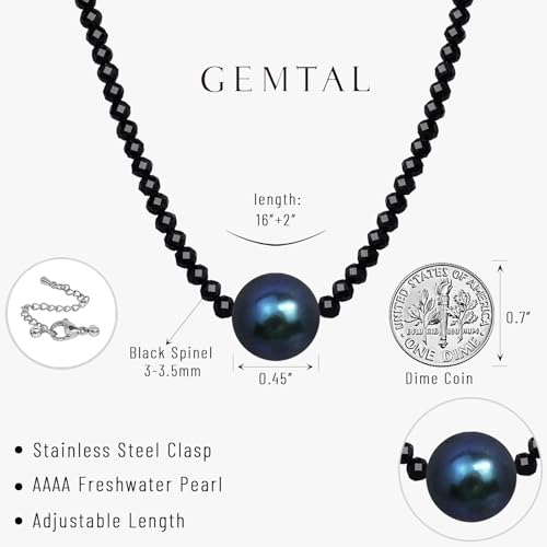 Single Pearl Choker Pendant Necklaces for Women, Natural Gemstone Womens Black Stone Beaded Choker Necklace, Dainty Round Freshwater Pearl Handmade Jewelry Gift Women Birthday Bridesmaids Anniversary 16 18 inch - color: 03-black, size: 16"