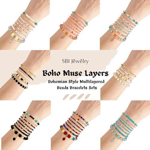 Rainbow Boho Bracelet Stacks for Women Layered Color Black Gold White Turquoise Family Stranded Wrap Birthday Anniversary Valentines Day - style: Pink
